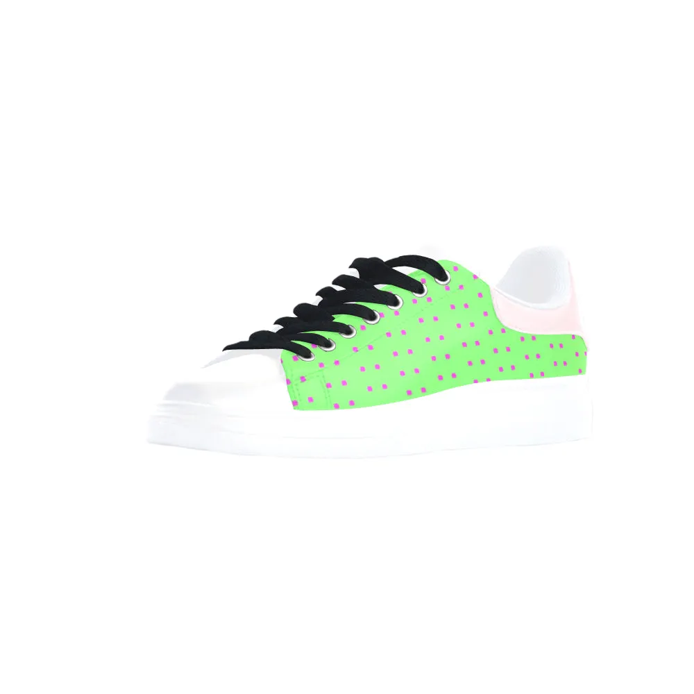 Fabric57 polka dots lime green hot pink large pane Low Top Loafers Womens Shoes (Model 026)