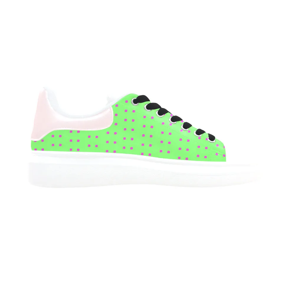 Fabric57 polka dots lime green hot pink large pane Low Top Loafers Womens Shoes (Model 026)