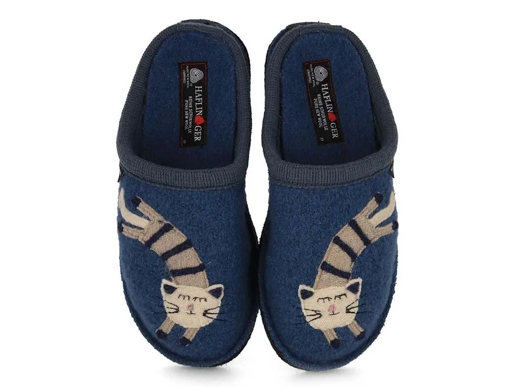 HAFLINGER Women Boiled Wool Slippers 'Flair Choupette', blue
