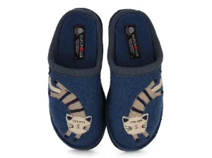HAFLINGER Women Boiled Wool Slippers 'Flair Choupette', blue