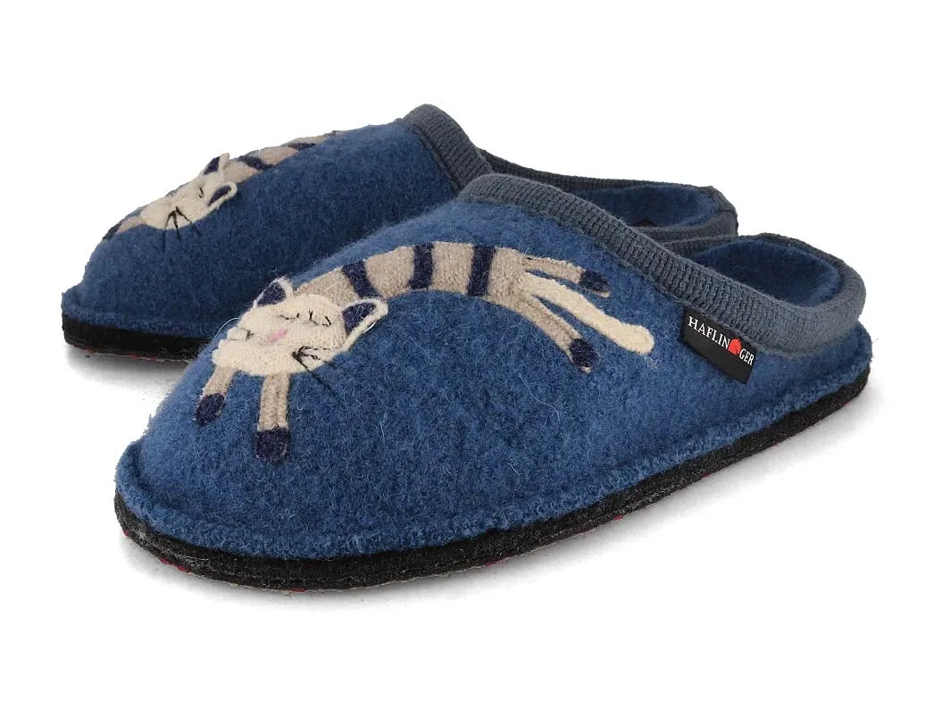 HAFLINGER Women Boiled Wool Slippers 'Flair Choupette', blue