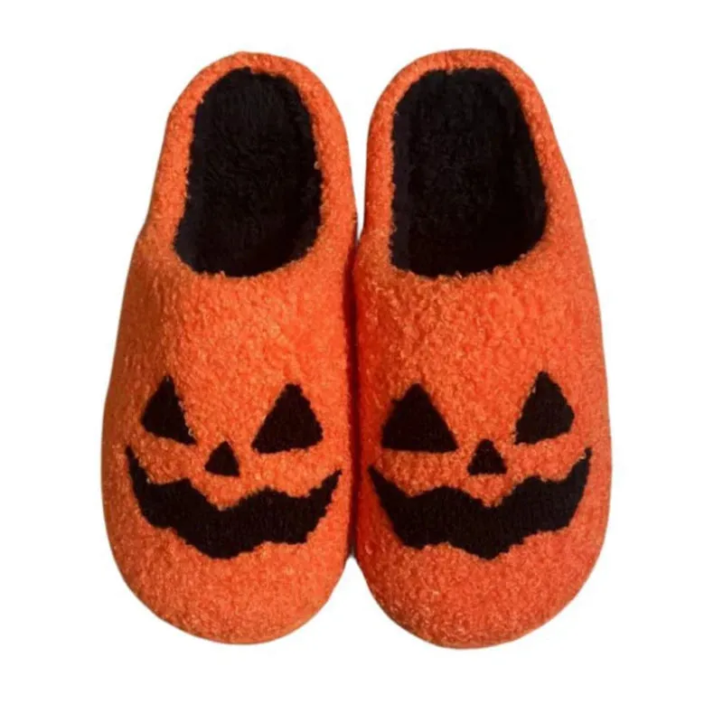Halloween Pattern Fuzzy Slippers, Cozy Closed Toe Soft Sole Flat Shoes, Winter Warm Plush Home Slippers