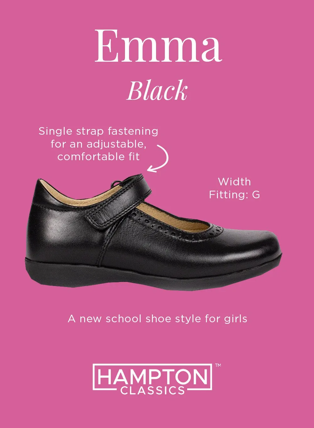 Hampton Classics Emma Wide Fit School Shoes in Black