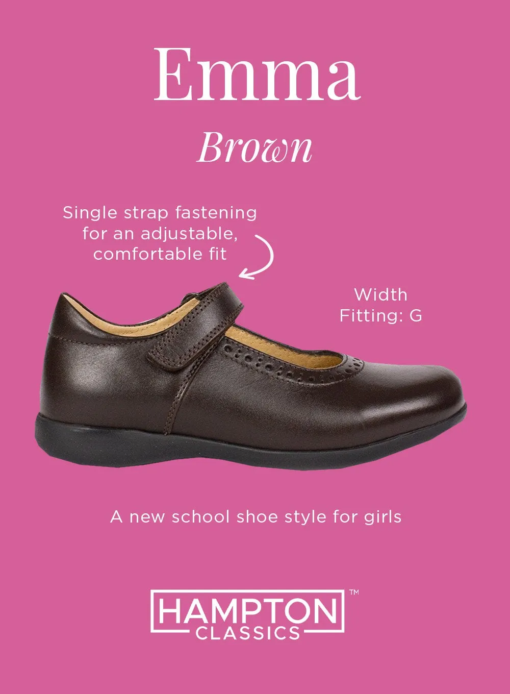 Hampton Classics Emma Wide Fit School Shoes in Brown