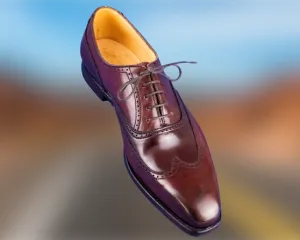 Handmade Brown Wingtip Brogue Leather Dress Shoes