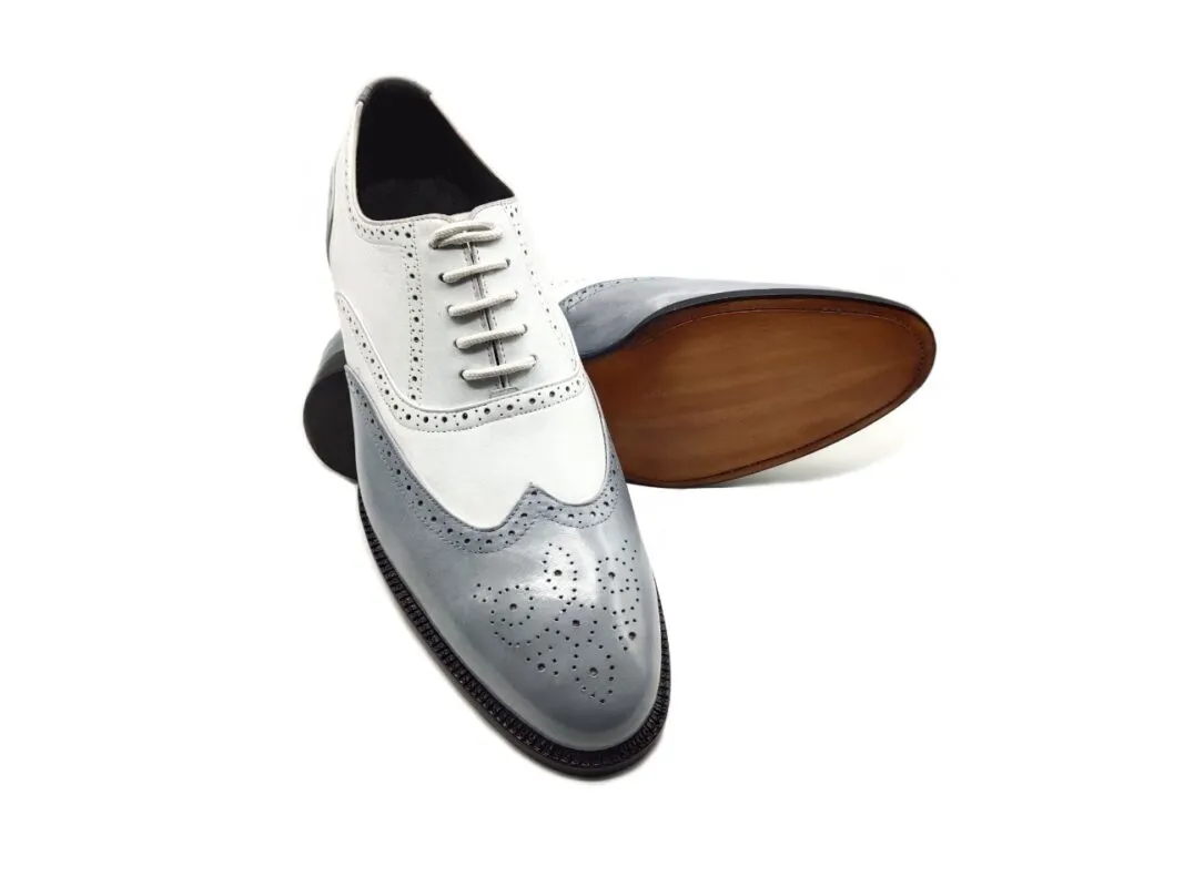 Handmade Two Tone Brogue Shoes for Men - Gray and White Formal Footwear