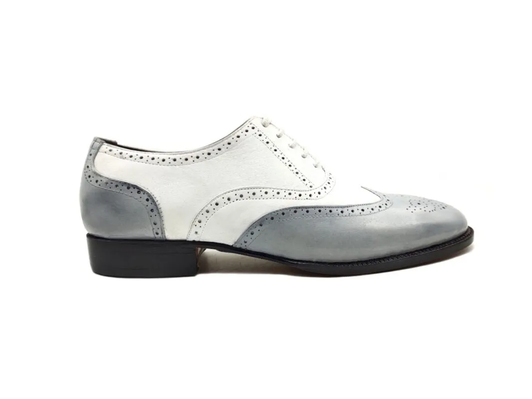 Handmade Two Tone Brogue Shoes for Men - Gray and White Formal Footwear