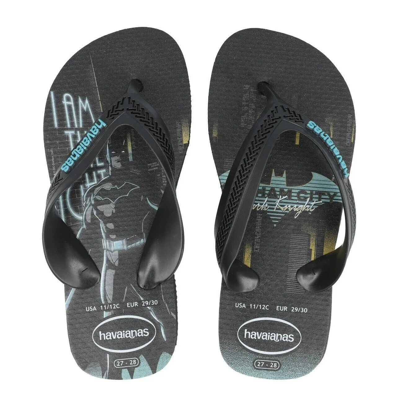 Havianas Kids Max Heroes Batman Black Flip Flops Thongs Size EU 27/28 - US 11