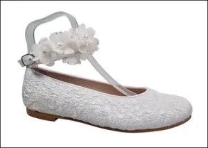 KINDLE Girls White Communion Shoe:- 9505 Pump