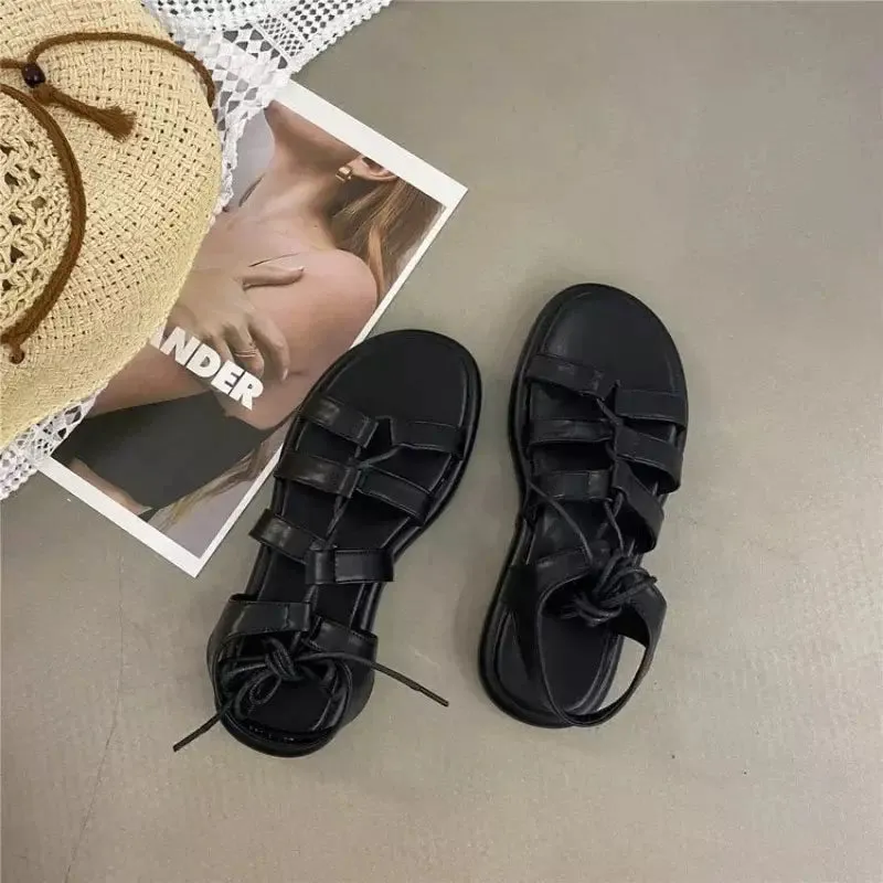 Lace up flat sandals