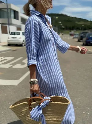 LACE - UP STRIPED SHIRT DRESS