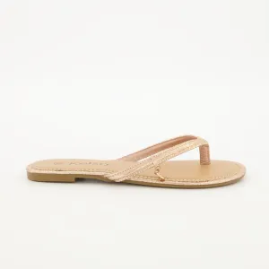 Ladies-Charm Trim Thong Sandal - Gold