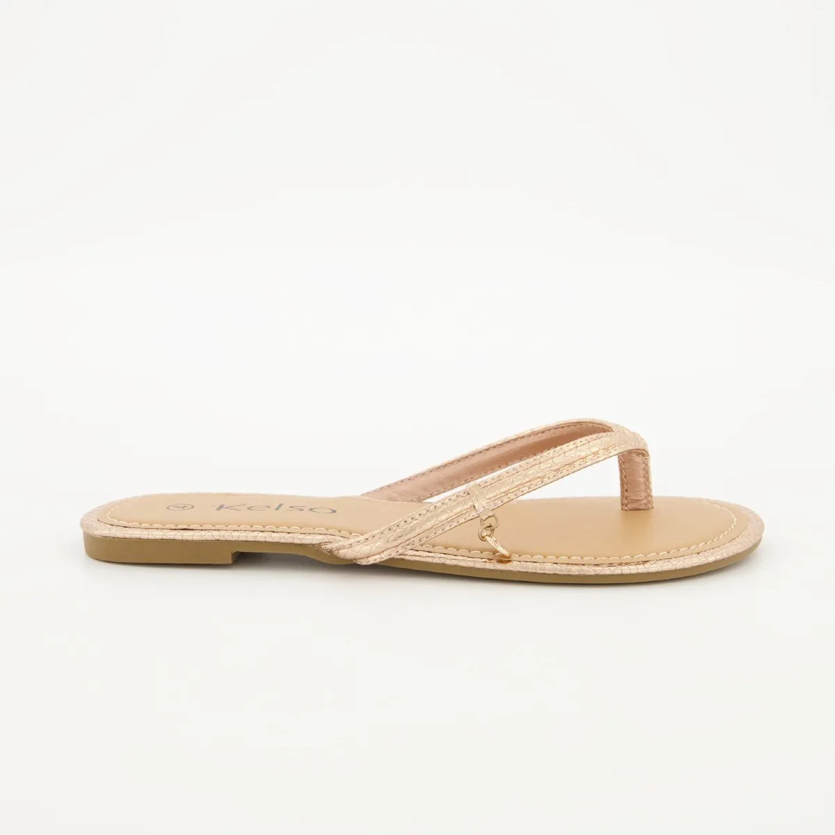 Ladies-Charm Trim Thong Sandal - Gold