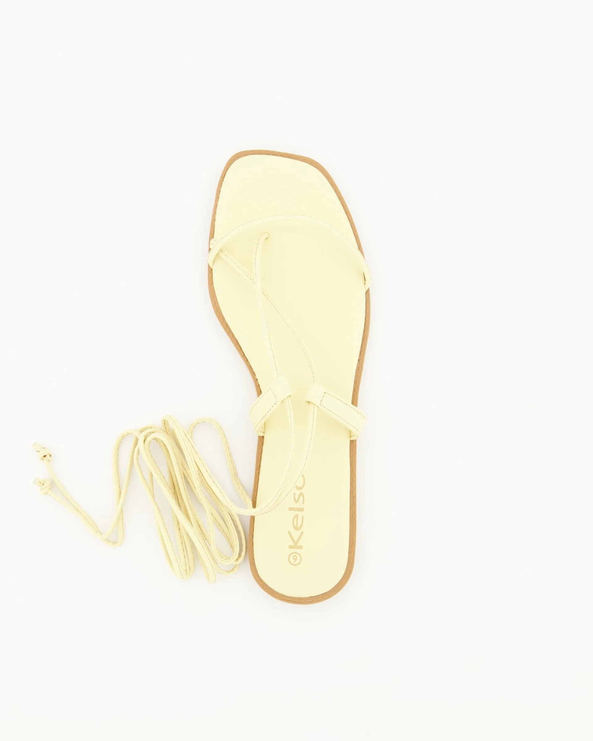 Ladies Lace Up Padded Thong - Light Yellow