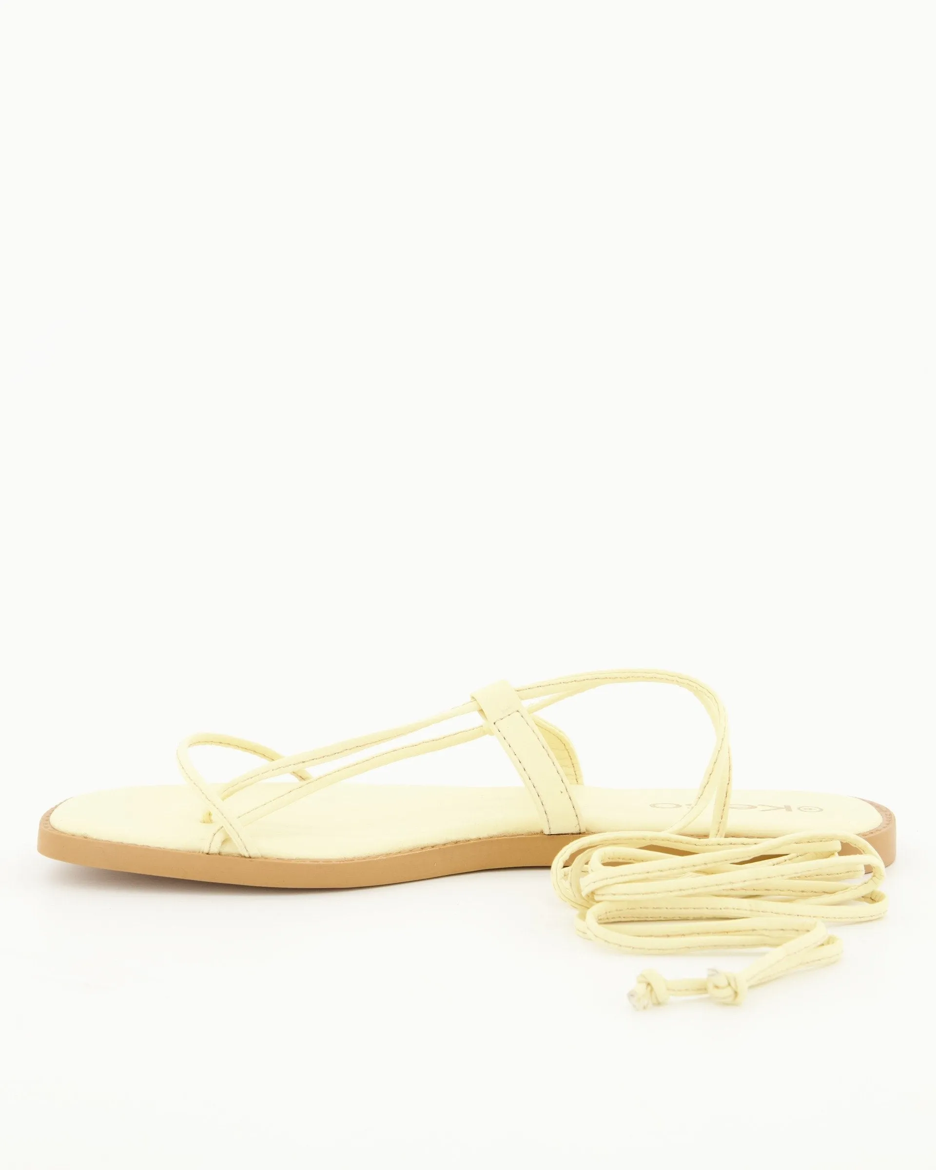 Ladies Lace Up Padded Thong - Light Yellow