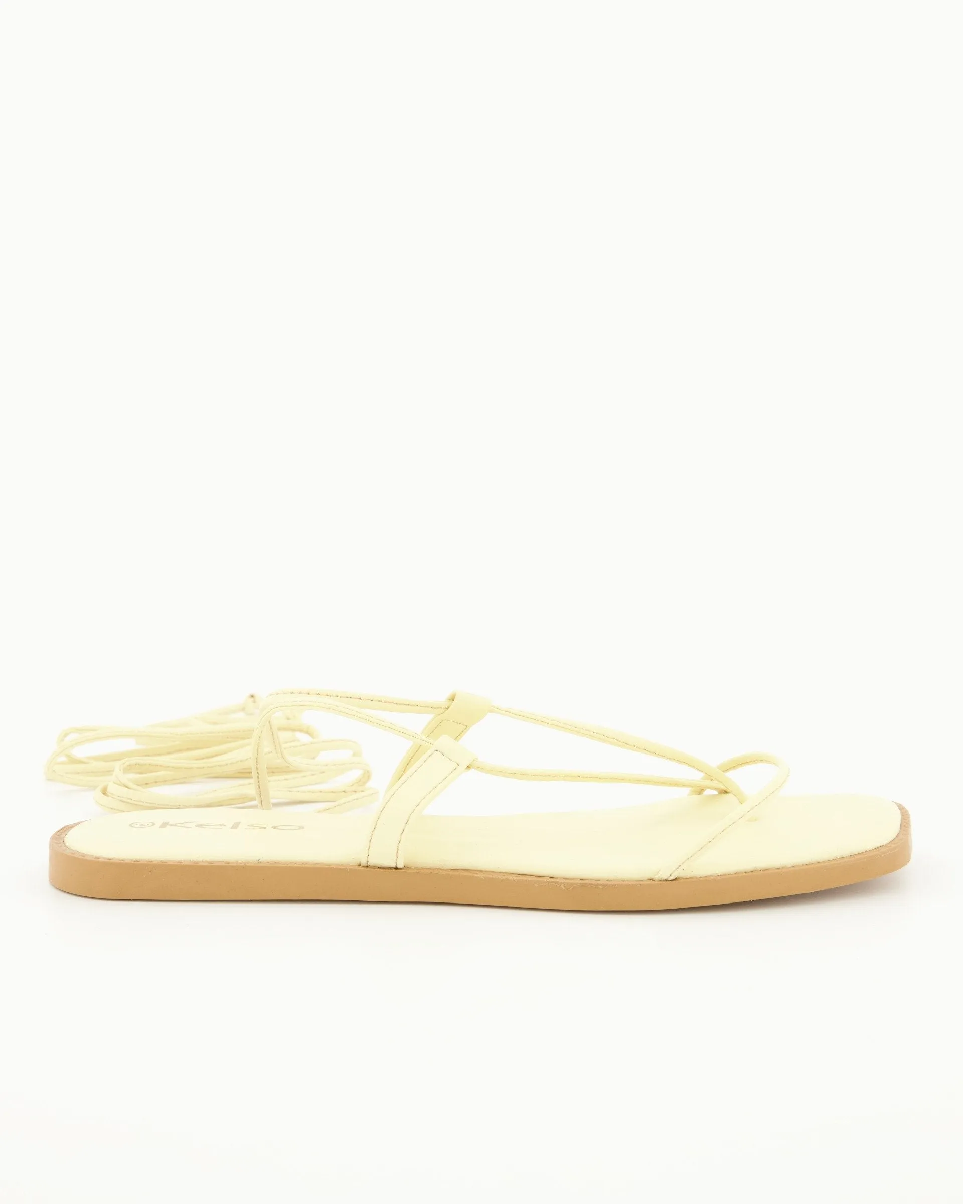 Ladies Lace Up Padded Thong - Light Yellow