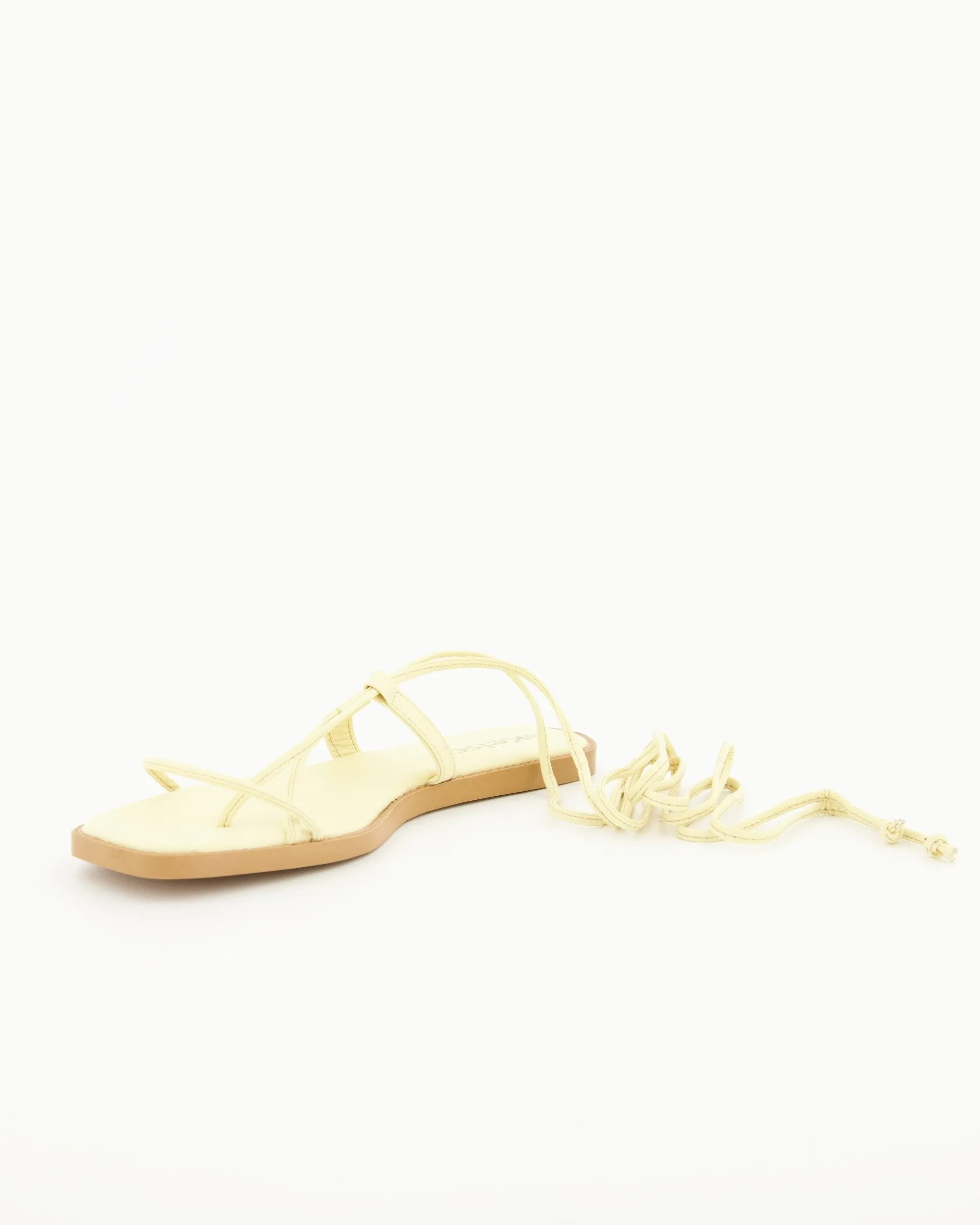 Ladies Lace Up Padded Thong - Light Yellow