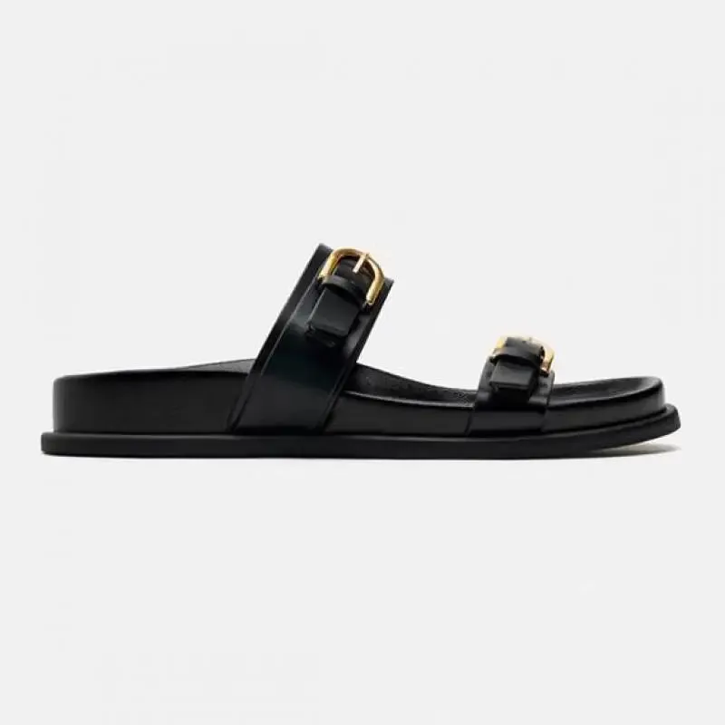 Lucia Buckle Leather Slides