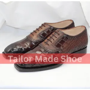 Luxury Handmade Brown Crocodile Leather Oxford Shoes Handcrafted Genuine Crocodile Skin Dress Shoes for Men Brown Crocodile Skin Derby Shoes
