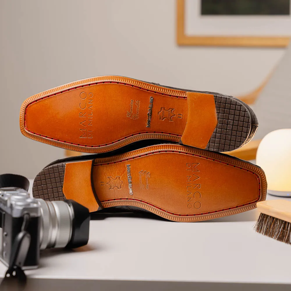 Marco Di Milano Fabro in Brown Caiman Bit Loafers