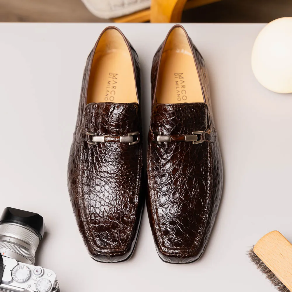 Marco Di Milano Fabro in Brown Caiman Bit Loafers