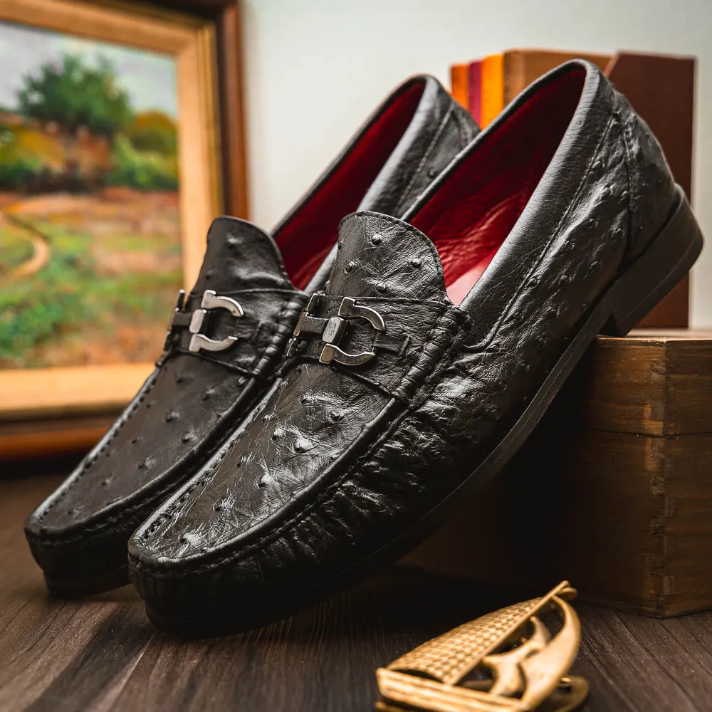 Marco Di Milano Ferrioni in Black Ostrich Bit Loafers