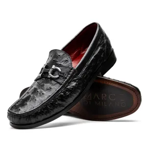 Marco Di Milano Ferrioni in Black Ostrich Bit Loafers
