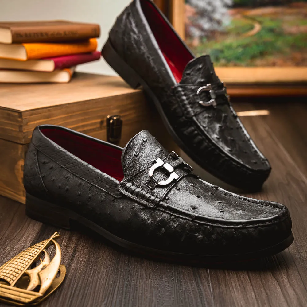 Marco Di Milano Ferrioni in Black Ostrich Bit Loafers