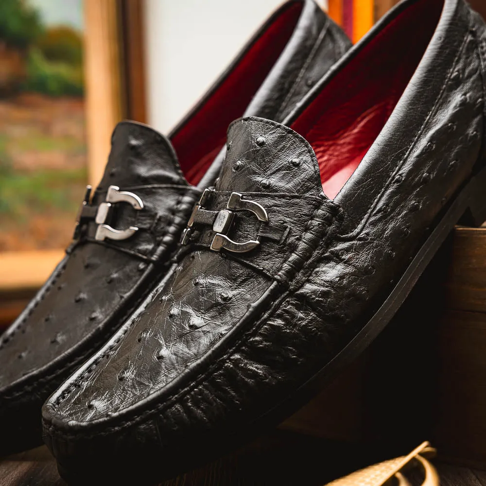 Marco Di Milano Ferrioni in Black Ostrich Bit Loafers