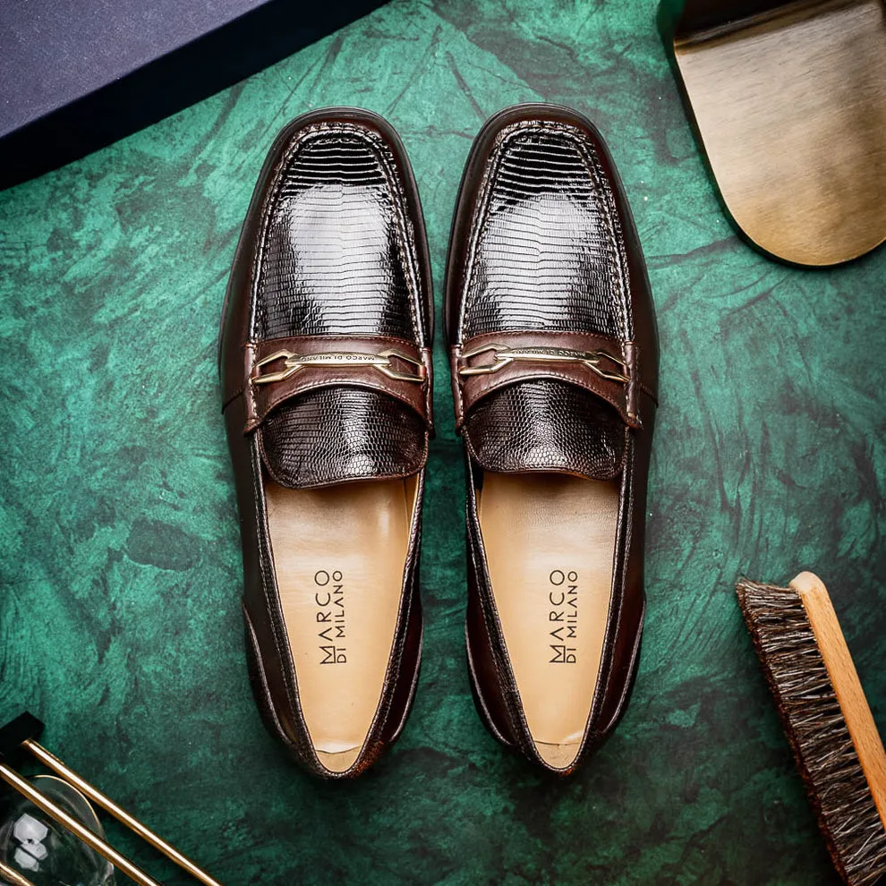 Marco Di Milano Hugo Brown Lizard & Calfskin Bit Loafers