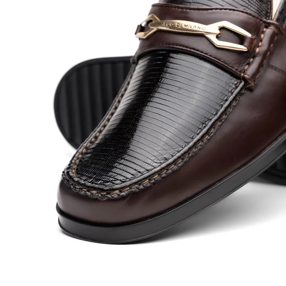 Marco Di Milano Hugo Brown Lizard & Calfskin Bit Loafers