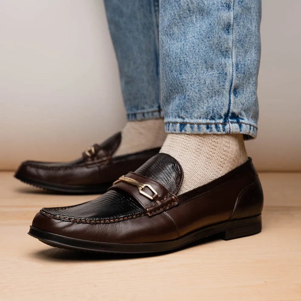 Marco Di Milano Hugo Brown Lizard & Calfskin Bit Loafers