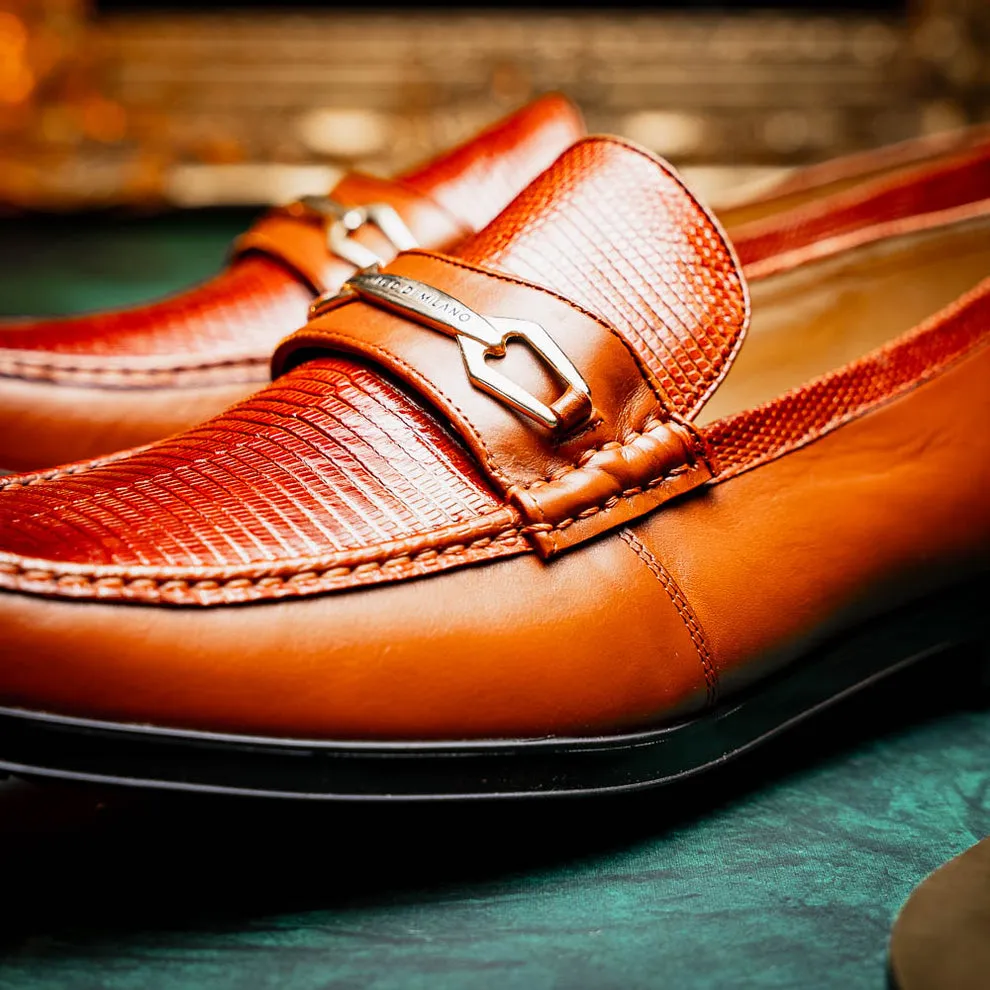 Marco Di Milano Hugo Cognac Lizard & Calfskin Bit Loafers
