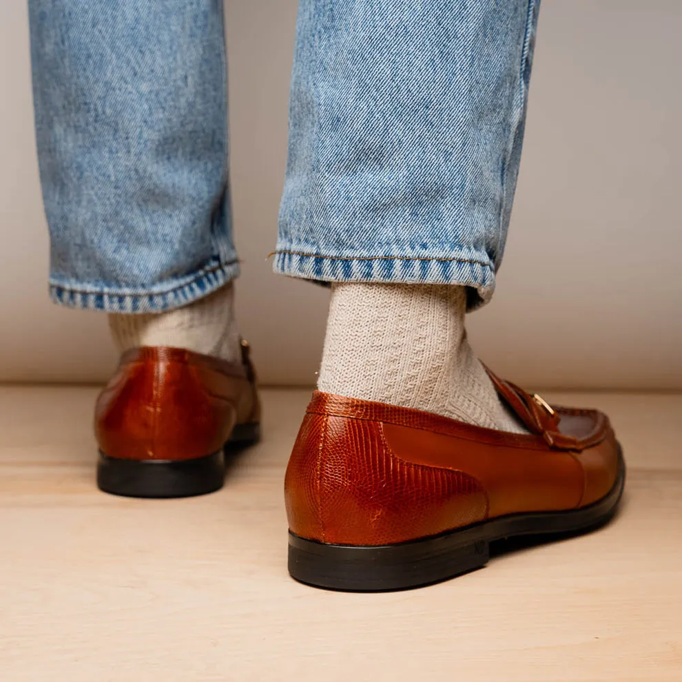 Marco Di Milano Hugo Cognac Lizard & Calfskin Bit Loafers