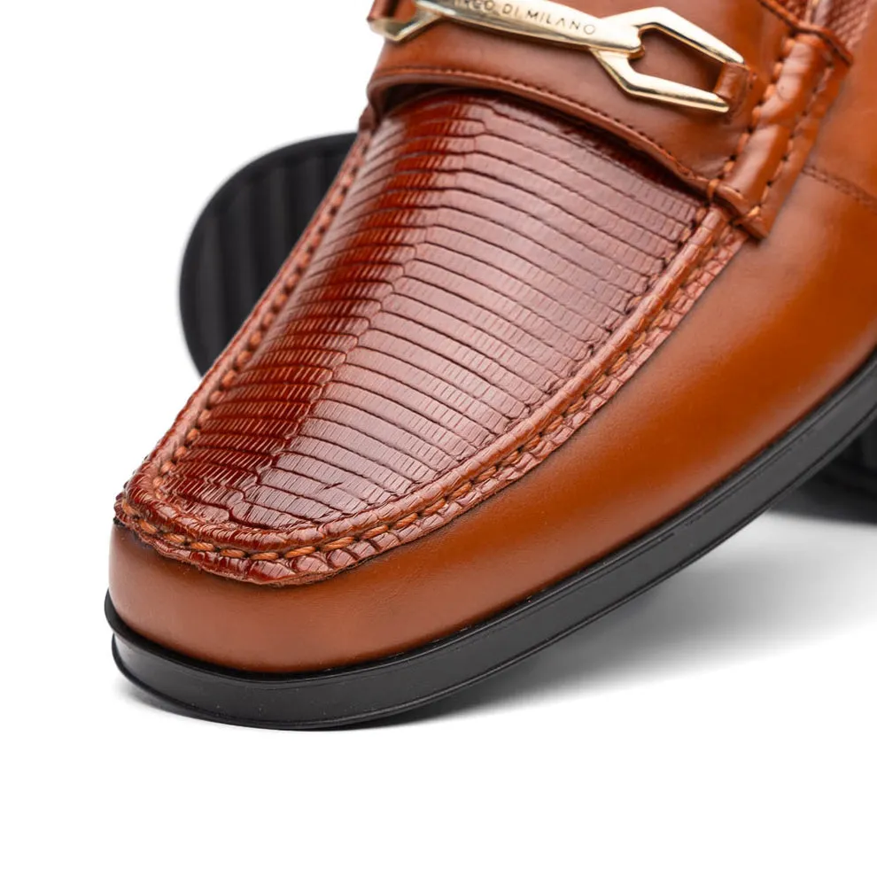 Marco Di Milano Hugo Cognac Lizard & Calfskin Bit Loafers