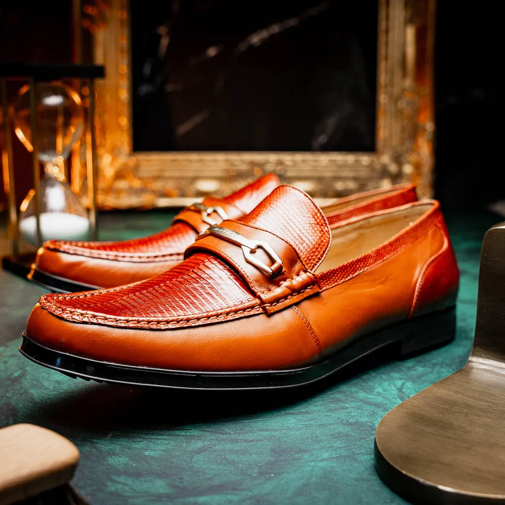 Marco Di Milano Hugo Cognac Lizard & Calfskin Bit Loafers