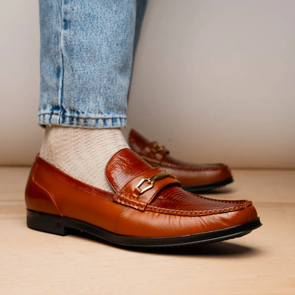 Marco Di Milano Hugo Cognac Lizard & Calfskin Bit Loafers