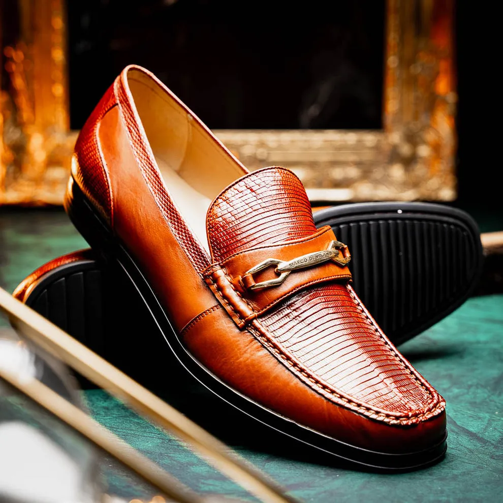 Marco Di Milano Hugo Cognac Lizard & Calfskin Bit Loafers