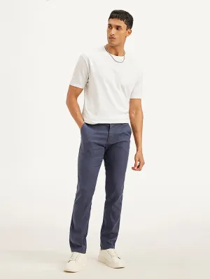 Men's Mid Rise Navy Straight Fit Trousers