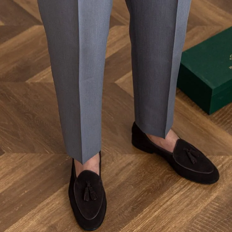 Men’s Pleated Trousers – High Waist – Side Buckle – Tapered Leg – Sophisticated Fit