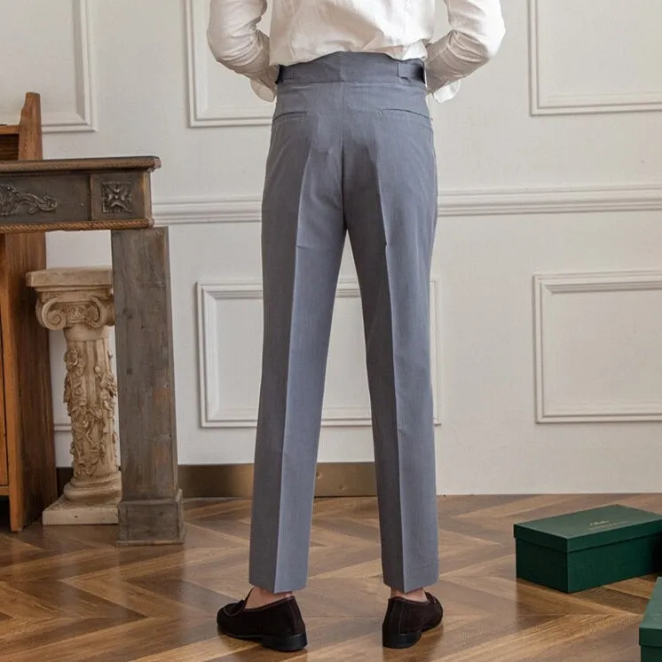 Men’s Pleated Trousers – High Waist – Side Buckle – Tapered Leg – Sophisticated Fit