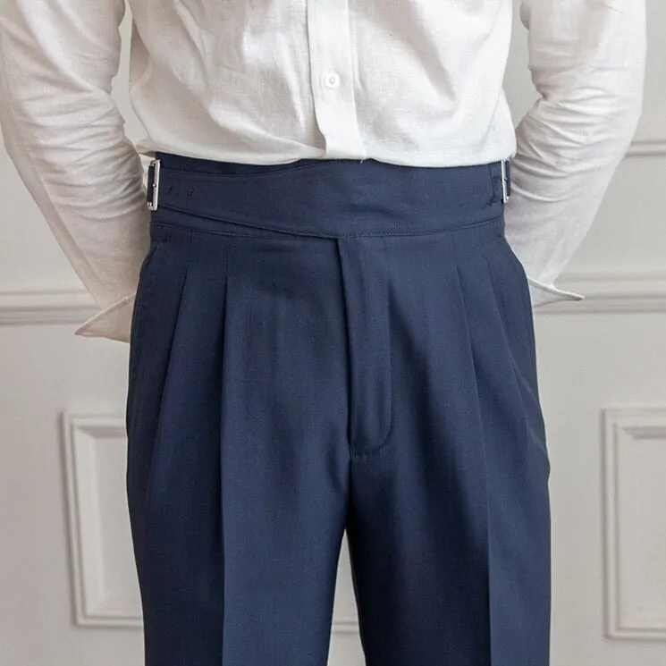 Men’s Pleated Trousers – High Waist – Side Buckle – Tapered Leg – Sophisticated Fit