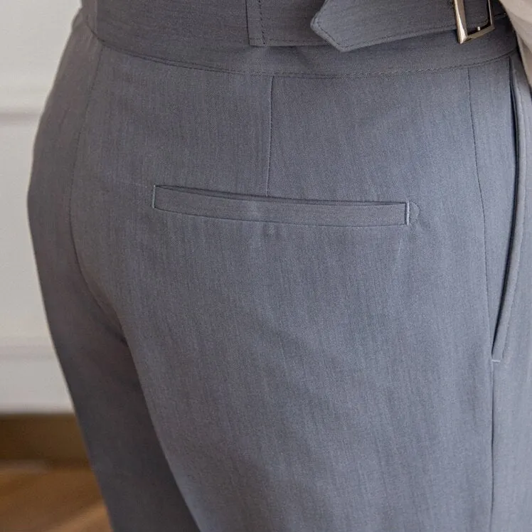 Men’s Pleated Trousers – High Waist – Side Buckle – Tapered Leg – Sophisticated Fit