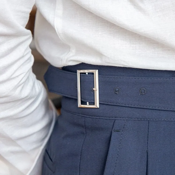 Men’s Pleated Trousers – High Waist – Side Buckle – Tapered Leg – Sophisticated Fit