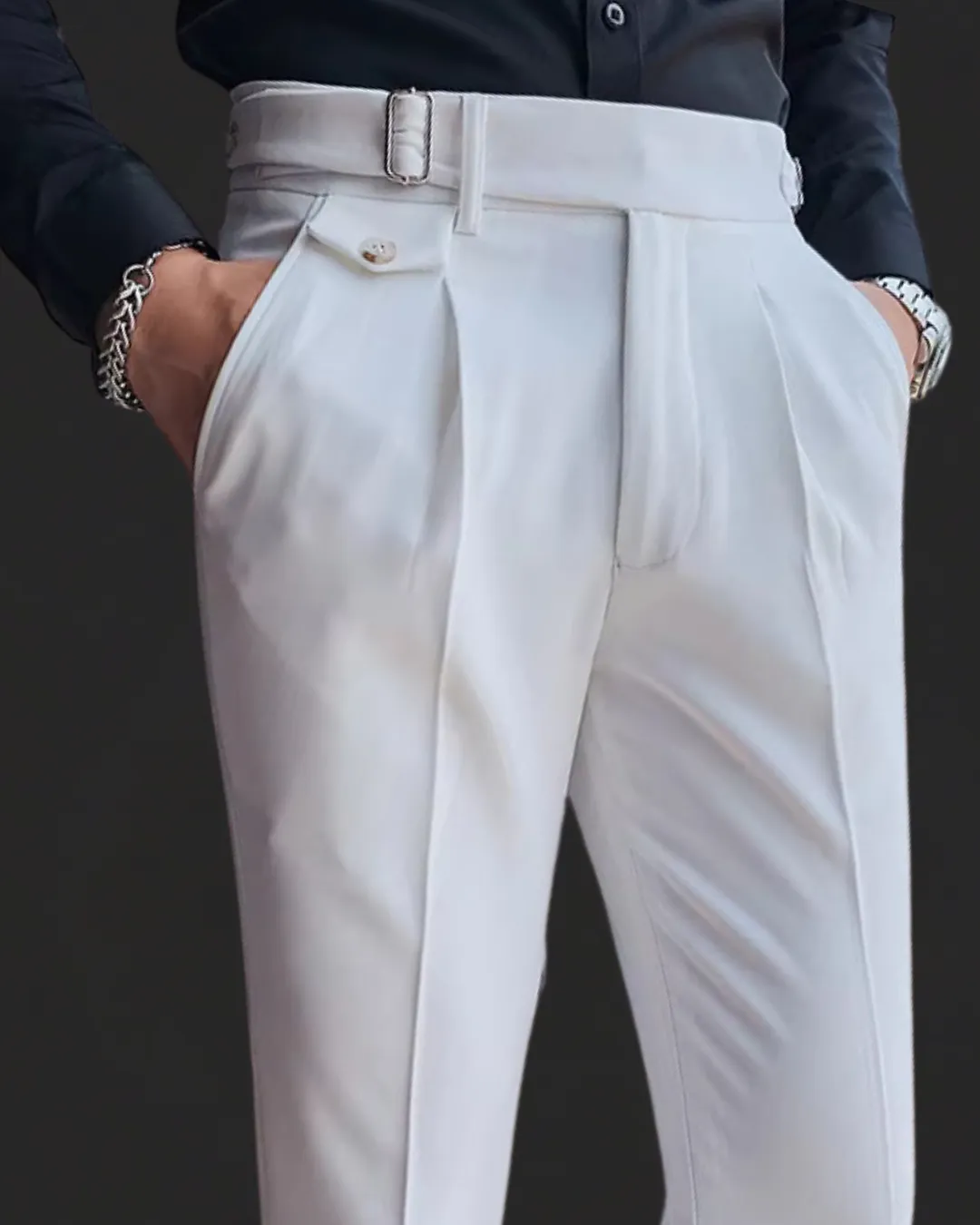 Men’s Pleated Trousers – Tailored Fit – Adjustable Waist Tabs – Smart Look – Elegant Occasionwear