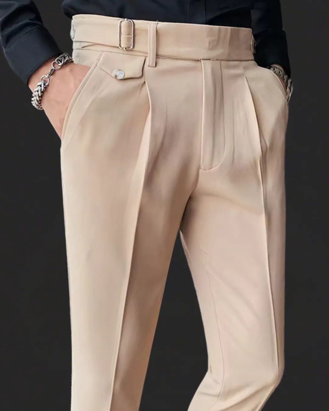 Men’s Pleated Trousers – Tailored Fit – Adjustable Waist Tabs – Smart Look – Elegant Occasionwear
