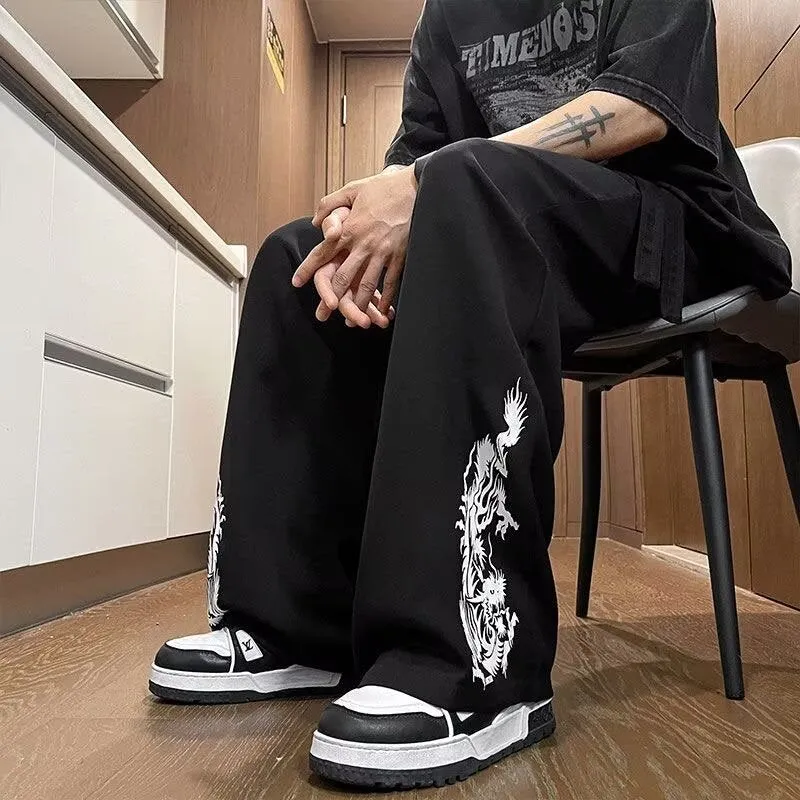 Men's Premium Ice Silk Pants | Summer Thin Straight-Leg Embroidered National Style Casual Trousers