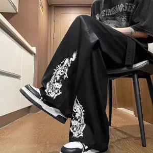 Men's Premium Ice Silk Pants | Summer Thin Straight-Leg Embroidered National Style Casual Trousers