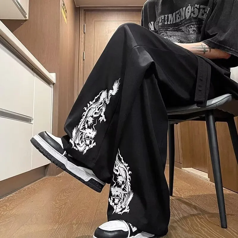 Men's Premium Ice Silk Pants | Summer Thin Straight-Leg Embroidered National Style Casual Trousers