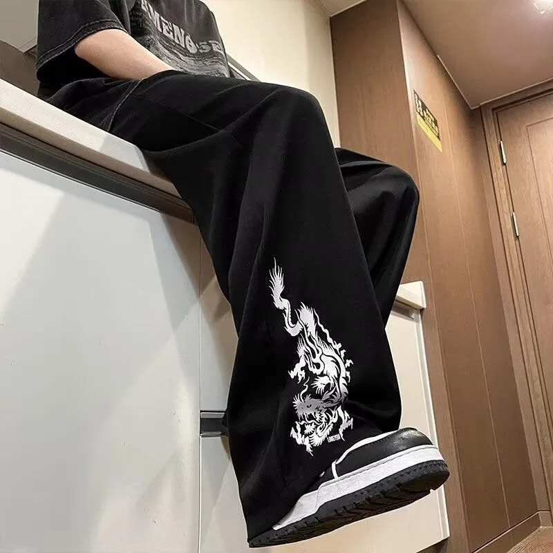 Men's Premium Ice Silk Pants | Summer Thin Straight-Leg Embroidered National Style Casual Trousers